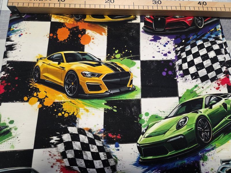 Sommersweat Rennauto 35cm x 180cm breit