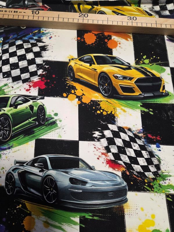 Sommersweat Rennautos 50cm x 180cm breit