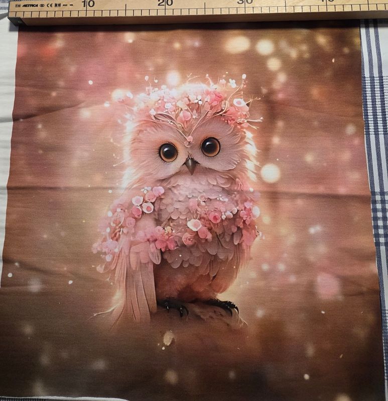Sommersweat Eule rosa Panele 44x47cm 