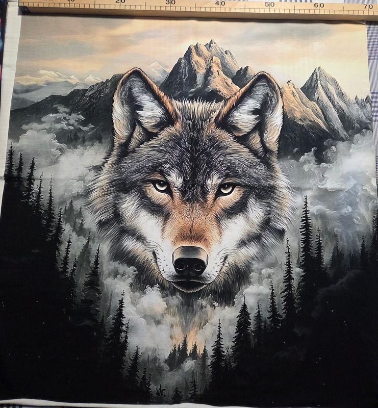 Sommersweat Wolf braun Panele 70x80cm 
