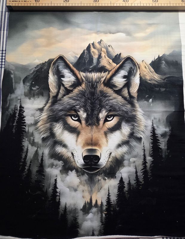 Sommersweat Wolf braun Panele 60x75cm 