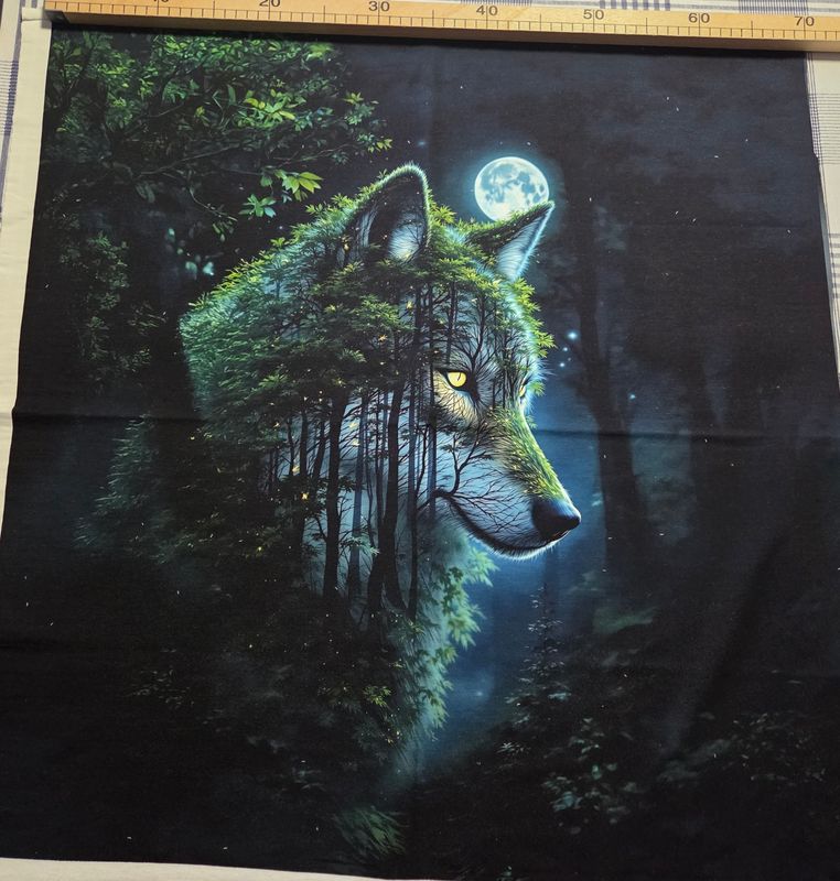 Sommersweat Wolf blau Panele 70x80cm 