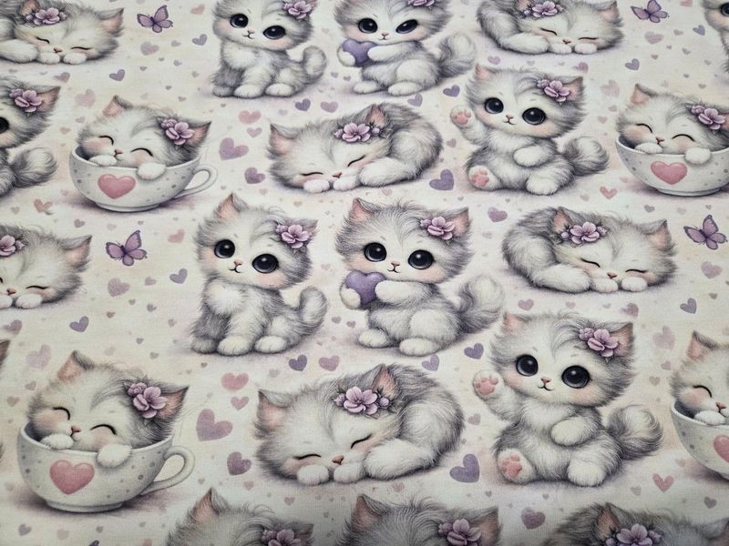 Sommersweat Katzen 90cm x 180cm breit 