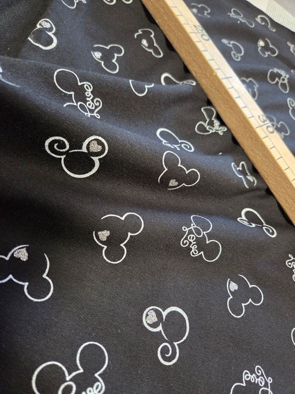 Sommersweat Maus schwarz mit Glitzer 50cm x 160cm 