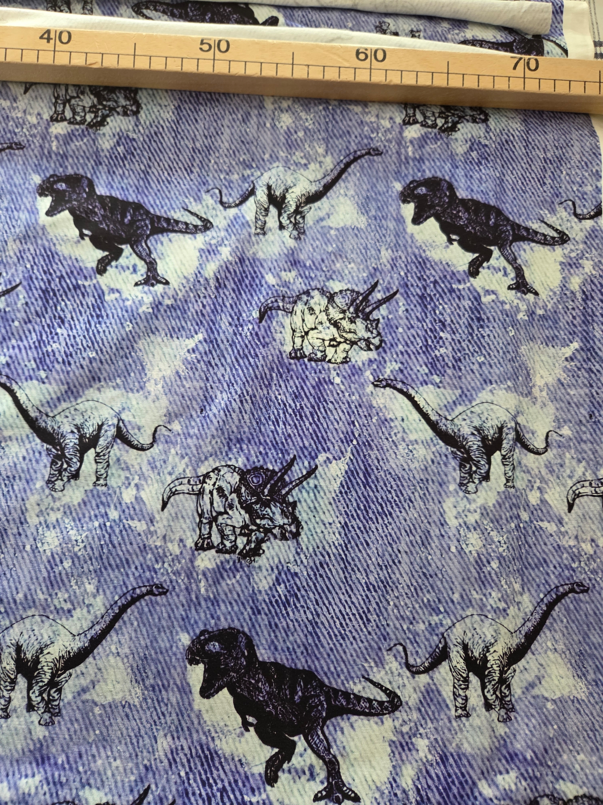 Jersey Digitaldruck Dinos Jeans Blau 50cm x180cm breit