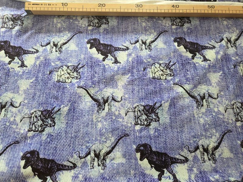 Jersey Digitaldruck Dinos Jeans Blau 50cm x180cm breit