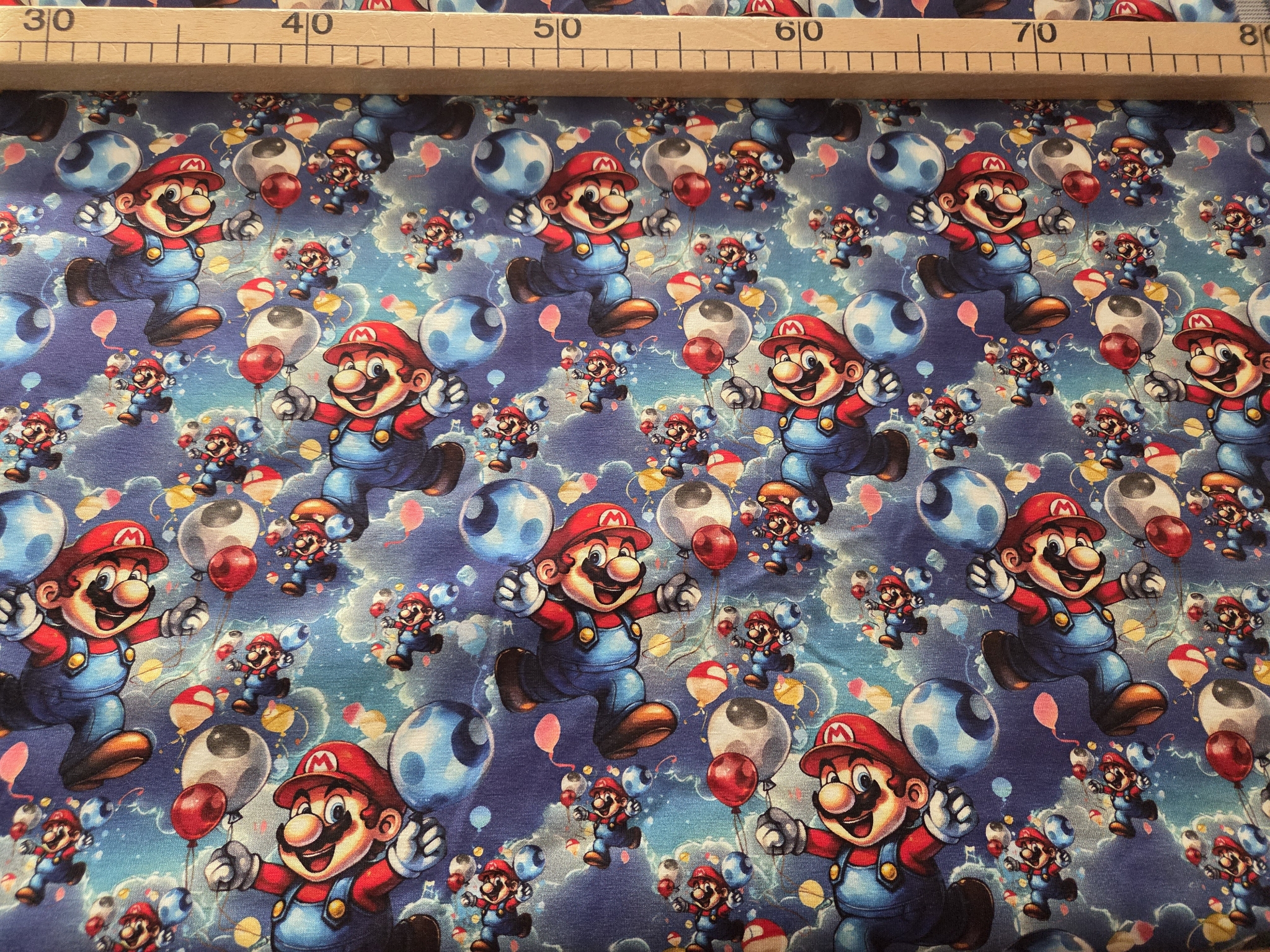 Jersey Digitaldruck Mario Nintendo Blau 50cm x180cm breit
