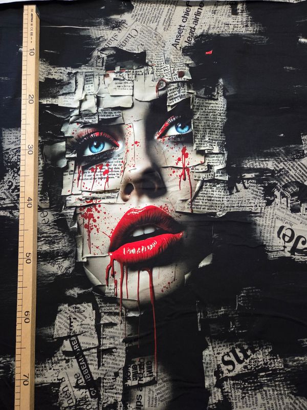 Sommersweat Gesicht Zeitung Panele 85x180cm