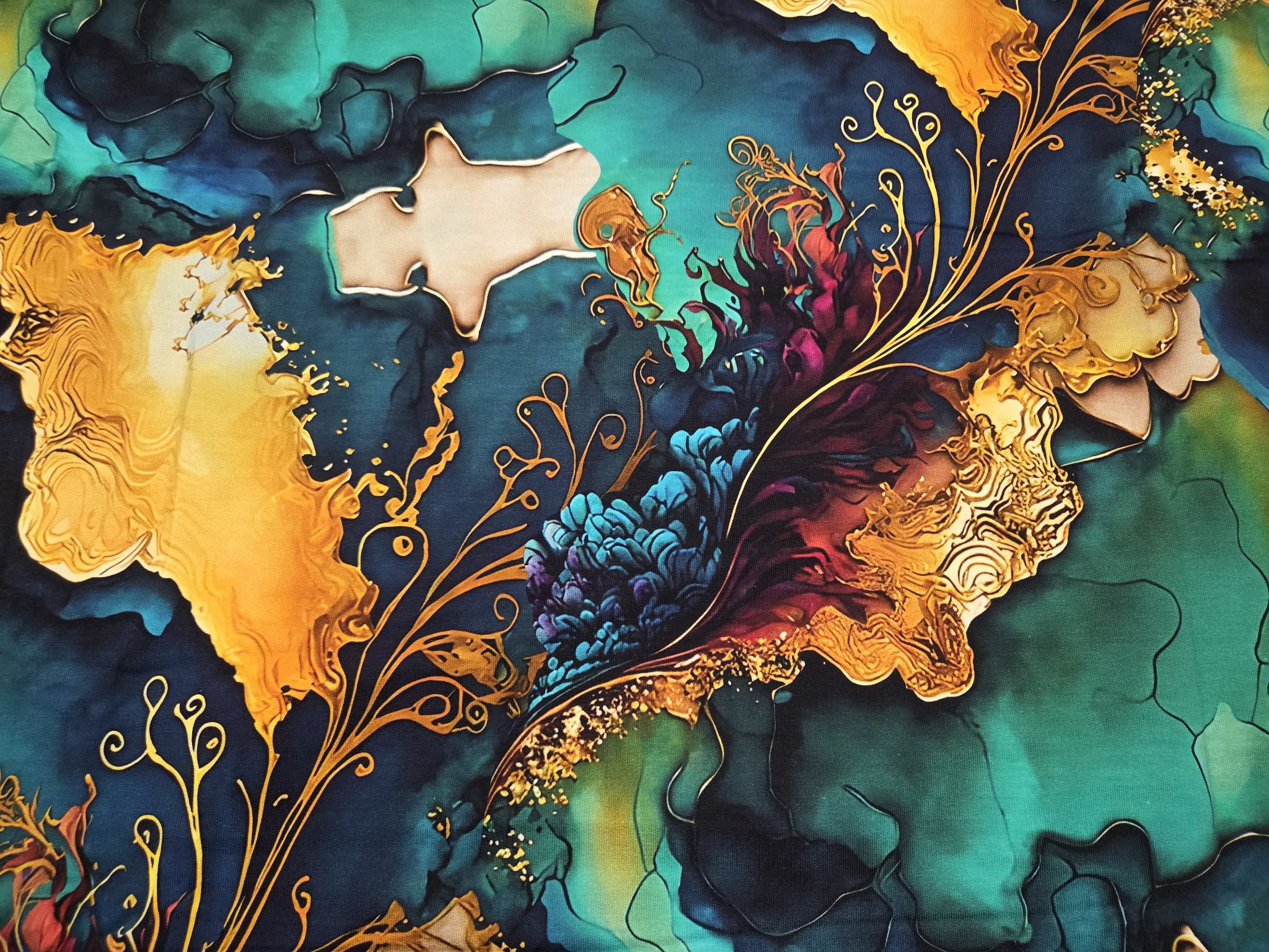 Sommersweat Grafik grün gelb 50cm x 180cm breit