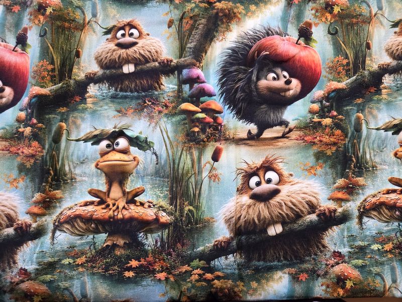 Sommersweat Herbst Tiere 50cm x 180cm breit 