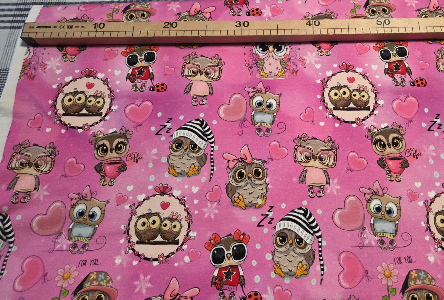Sommersweat süße Eulen pink 50cm x 180cm breit Sommersweat süße Eulen pink 50cm x 180cm breit