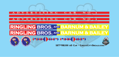 Ringling Bros. & Barnum Bailey RBBB Circus Advertising Car #1 Decals HO