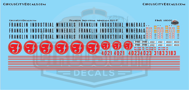 Franklin Industrial Minerals FIMX B23-7 N Scale Decal Set