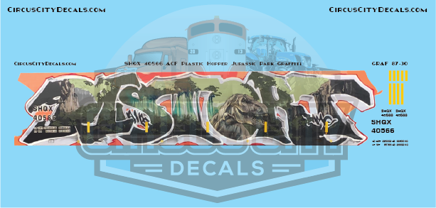 SHQX 40566 Graffiti &quot;Jurassic Park&quot; Plastic Hopper HO Scale Decal Set