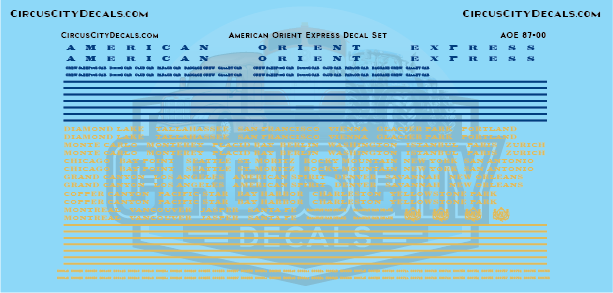 American Orient Express Passenger Car Decal Set HO Scale