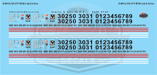 Dakota & Iowa Railroad SD40-2 DAIR Decal Set HO Scale