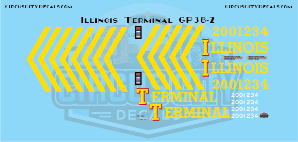 Illinois Terminal GP38-2 O 1:48 Scale Decal Set