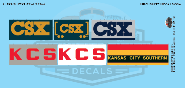 CSX KCS Railroad Hood Door Replacement Decals HO Scale Set​