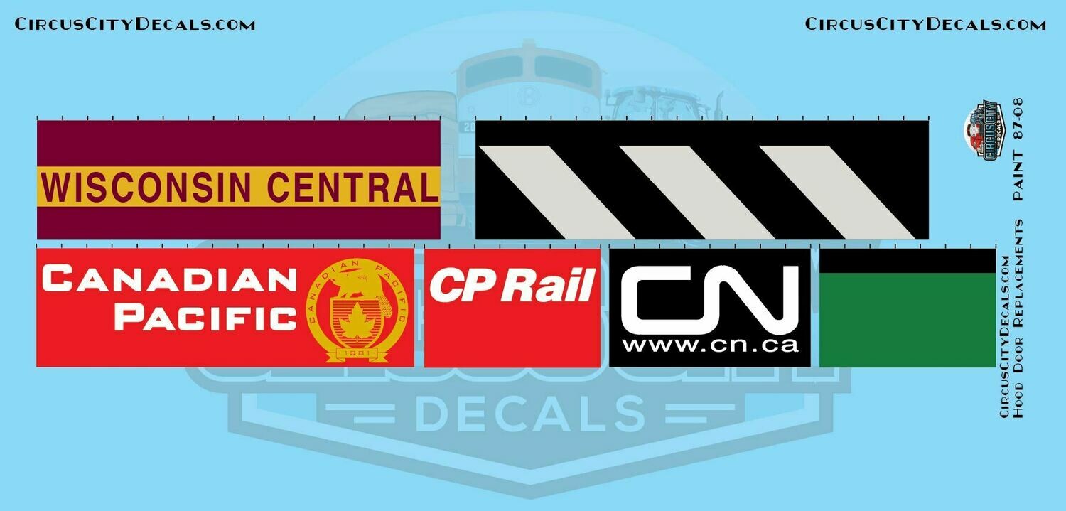 WC CN CP BN Railroad Hood Door Replacement Decals HO Scale Set​