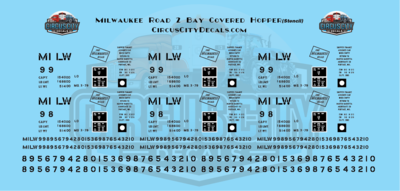 Milwaukee Road 2 Bay Covered Hopper Stencil HO Scale Decal Set