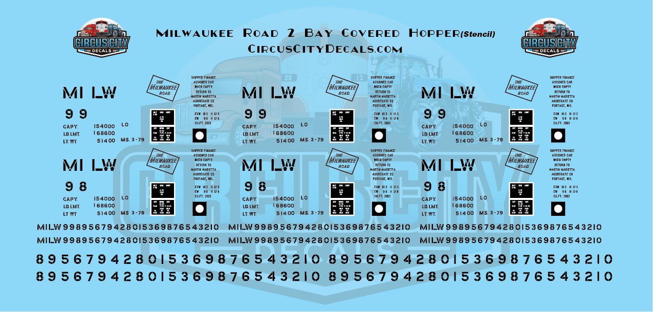 Milwaukee Road 2 Bay Covered Hopper Stencil S Scale Decal Set