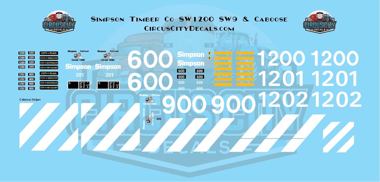 Simpson Timber Company SW1200 SW9 Caboose O 1:48 Scale Decal Set