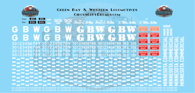 Green Bay & Western GBW Locomotive Decal Set O 1:48 Scale Minnesota Commercial Alco