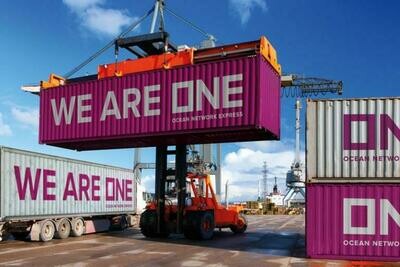 WE ARE ONE Ocean Network Express 40' Intermodal Container Pink &amp; White HO Scale