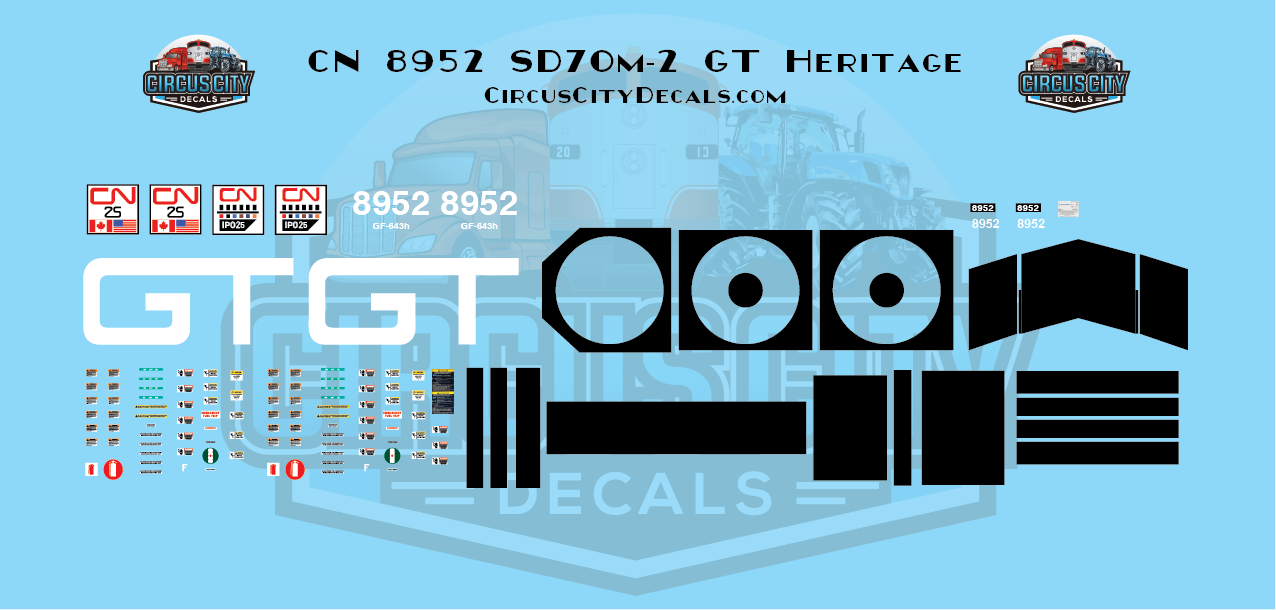 Canadian National 8952 SD70m-2 GT Heritage Decal Set 1:48 O Scale Decal Set