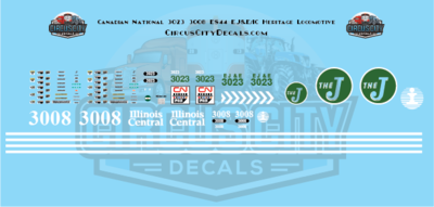 Canadian National ES44 3023 EJ&E 3008 IC Heritage Decal Set HO Scale Elgin, Joliet and Eastern Railway​ Illinois Central