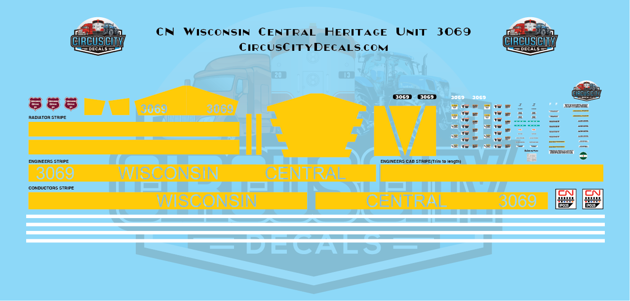 Canadian National ES44 3069 Wisconsin Central Heritage Decal Set HO