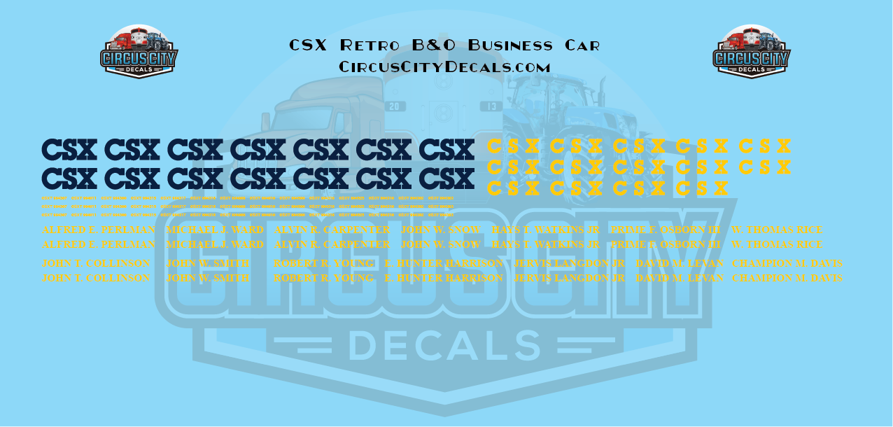 CSX Retro B&O Business Car HO Scale Decal Set