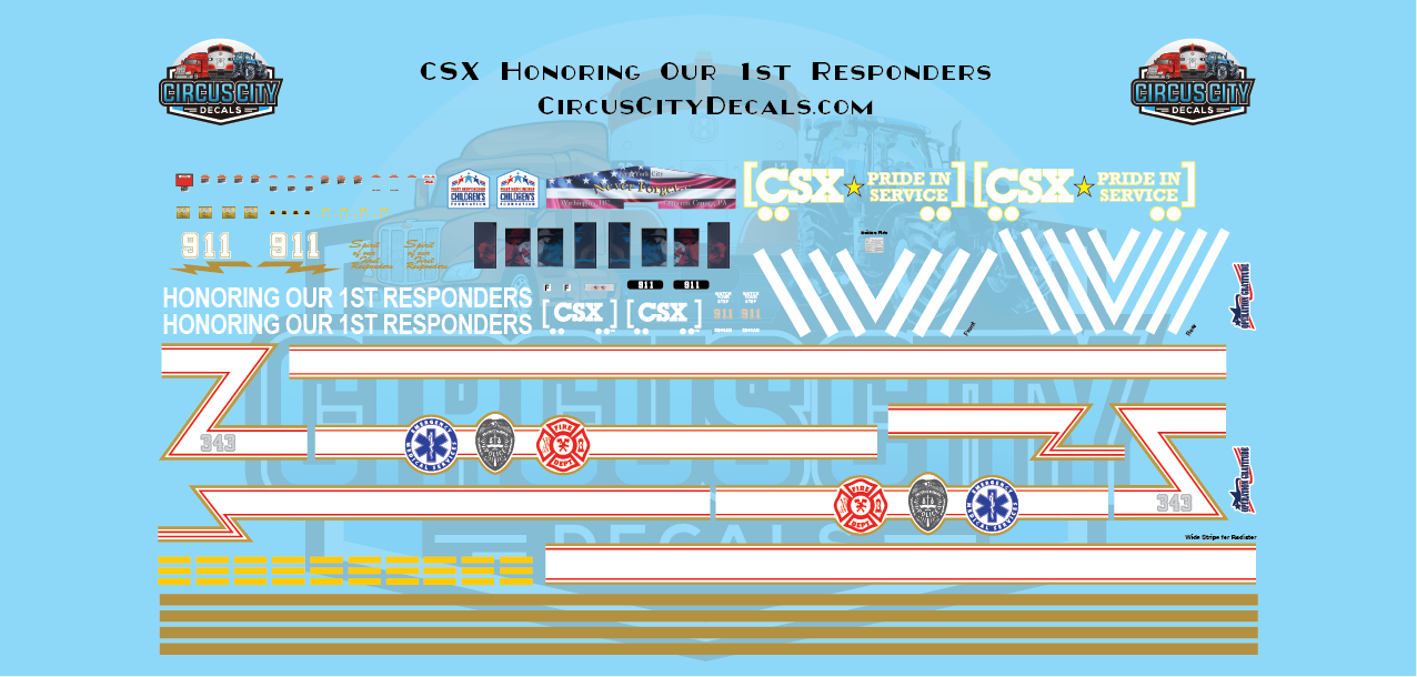 CSX ES44AH Honoring Our 1st Responders O Scale Decal Set