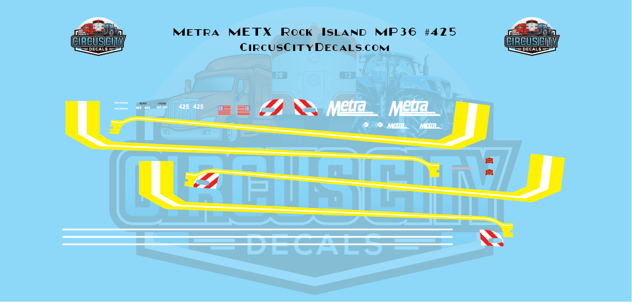 Metra METX Rock Island MP36 #425 N Scale Decal Set