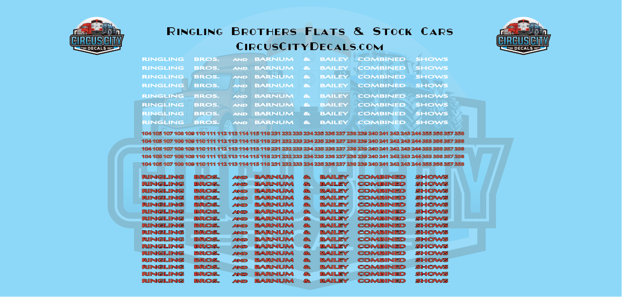 Ringling Bros. RBBB Circus Decals HO Flats & Stock Cars Ringling Brothers