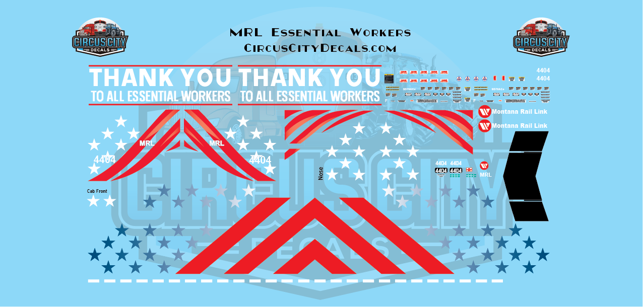 Montana Rail Link SD70ace Essential Workers 4404 HO Scale Decal