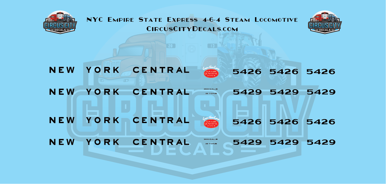 NYC Empire State Express 4-6-4 Steam Locomotive N Scale Decals