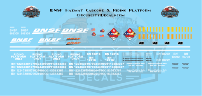 BNSF Hazmat Caboose & Riding Platform HO Scale Decal Set
