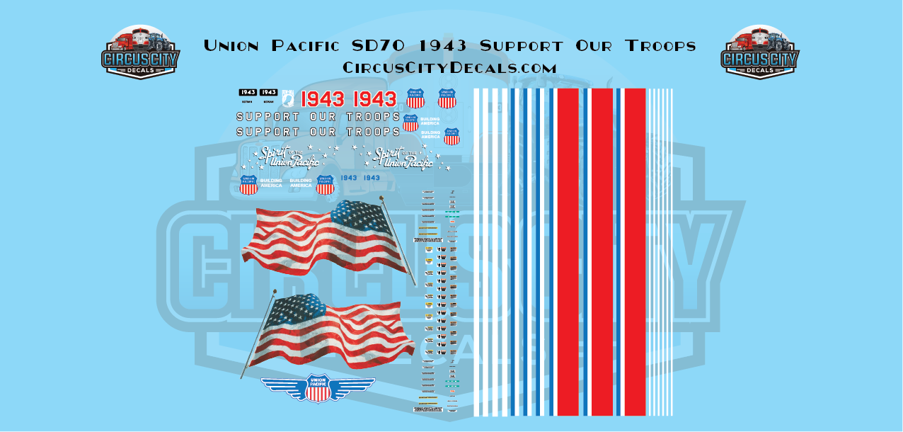 UP Union Pacific SD70 #1943 Support Our Troops USA Trains G Scale Decal Set
