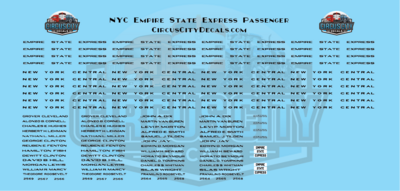 NYC Empire State Express Passenger Cars N Scale Decals