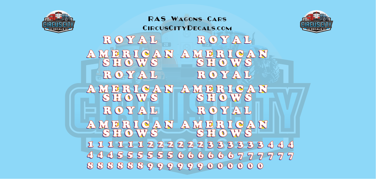 Royal American Shows Wagon Decals O Scale