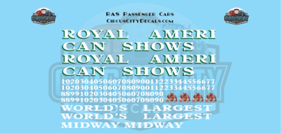 Royal American Shows Passenger Car Decals O Scale