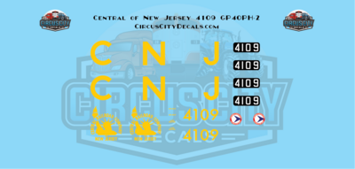 Central of New Jersey GP40PH-2 4109 HO Scale Decal Set