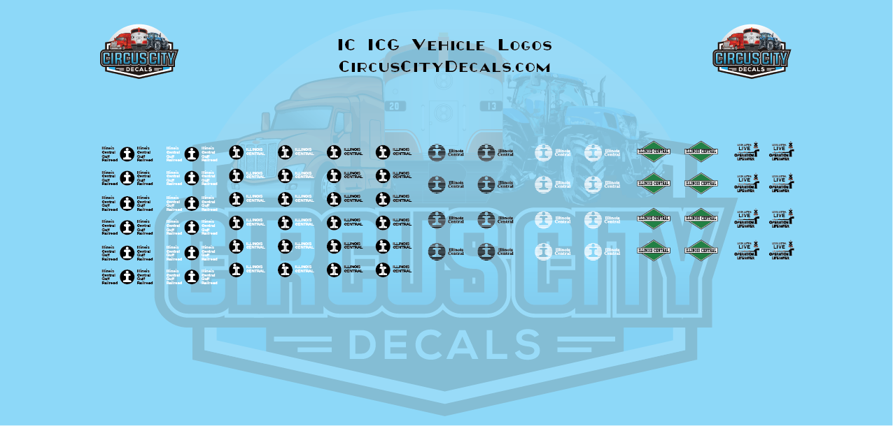 Illinois Central IC ICG Vehicle MOW Door Logos HO Scale Decals