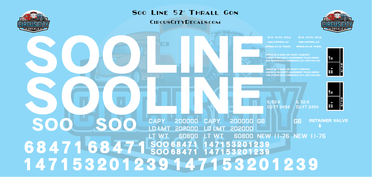 Soo Line 52' Thrall Gondola Decals 1:29 Scale