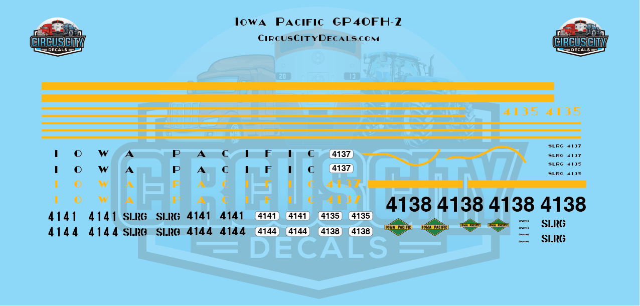 Iowa Pacific GP40FH-2 Locomotive HO Scale Decal Set 4135 4137 4138 4141 4144
