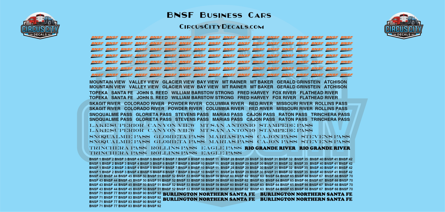 BNSF Business Passenger Car N Scale Decal Set