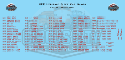 Union Pacific Heritage Fleet Car Names N Scale Decals UP UPRR Kato