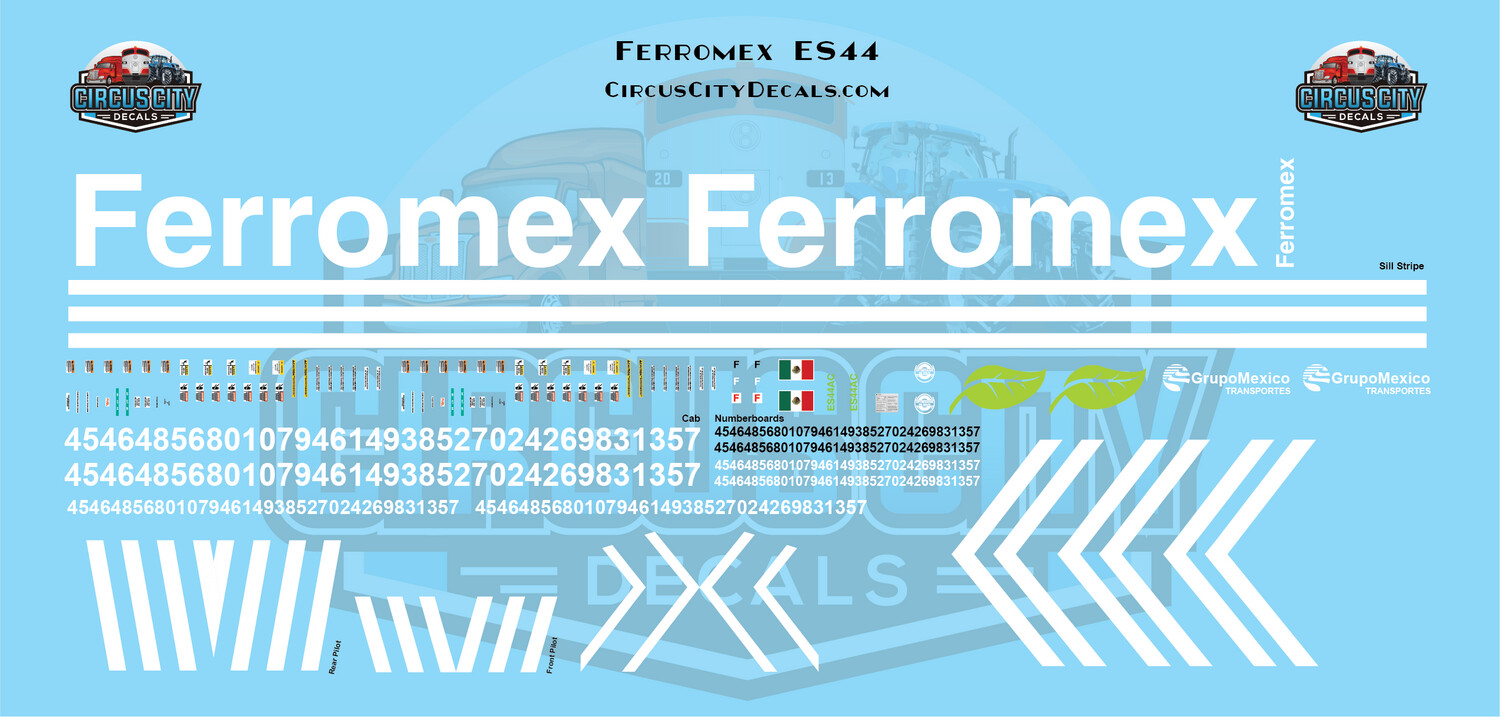 Ferromex ES44 LNG HO Scale Decal Set
