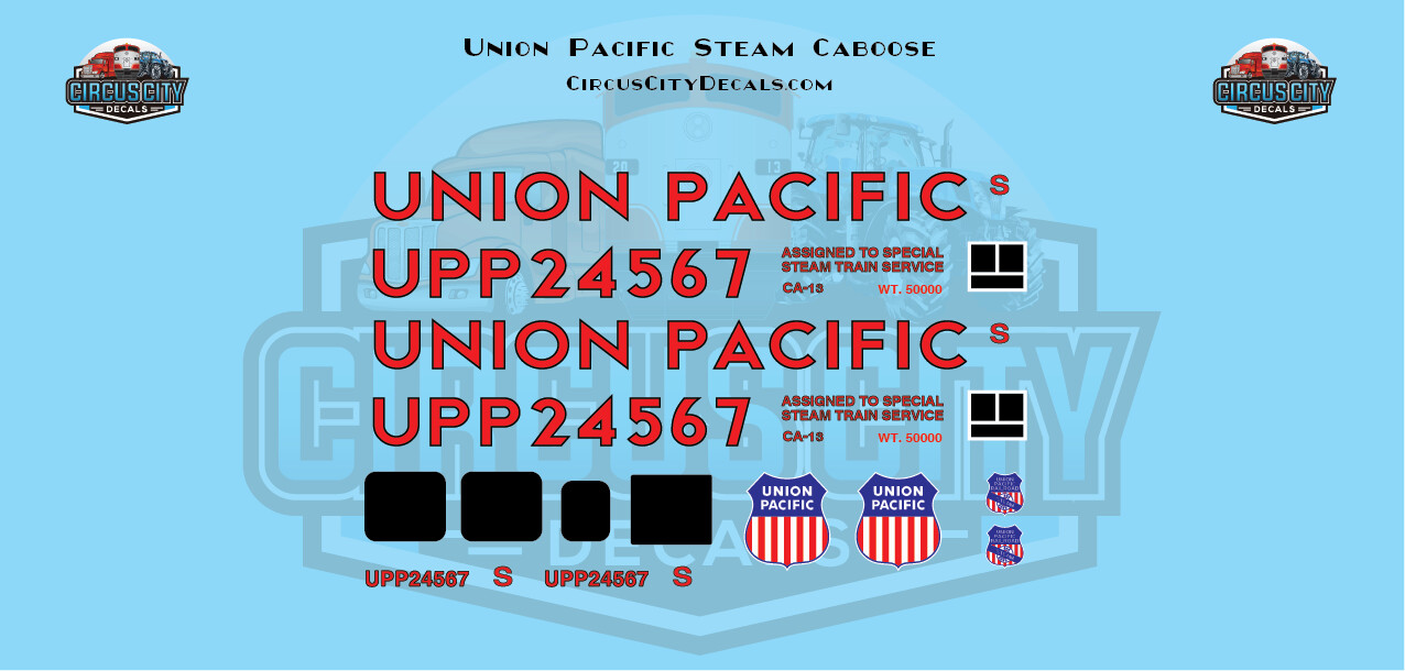 Union Pacific UP 24567 Steam Caboose HO Scale Decals